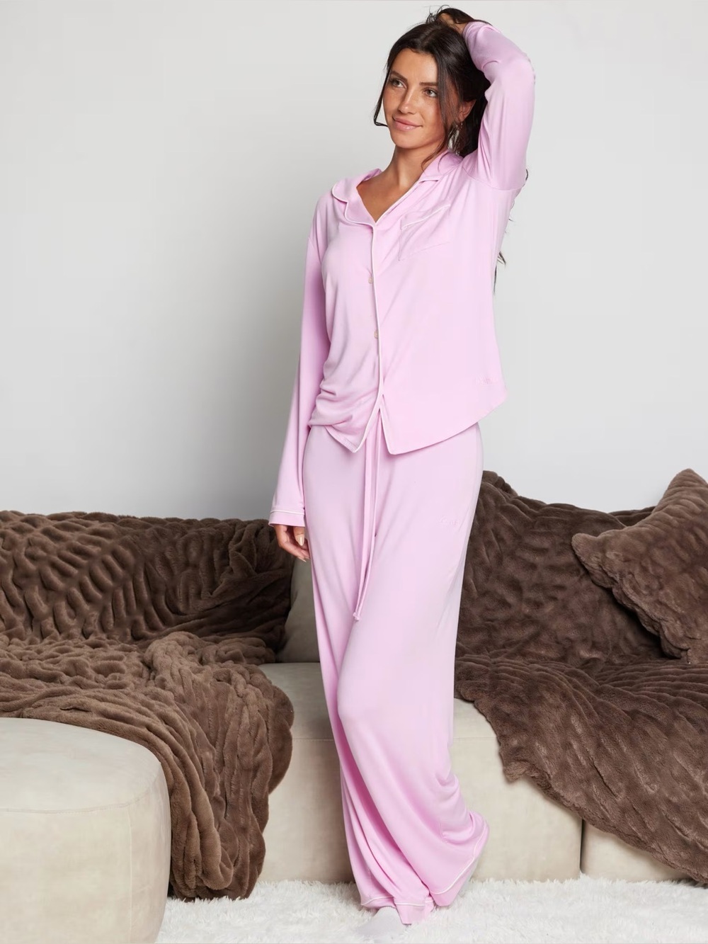 Comfrt Luna Lounge Long Sleeve Pant PJ Pajama Set Pink Size Medium